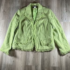 Vintage Sag Harbor Blazer jacket Lime Green Knit Fringe Lined Size 18